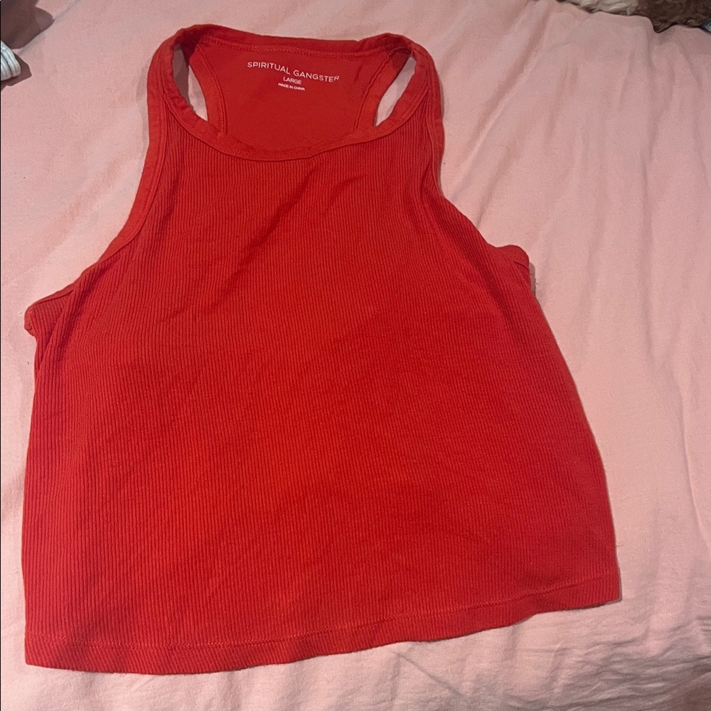 Spiritual Gangster Red Tank Top. Cropped size large.